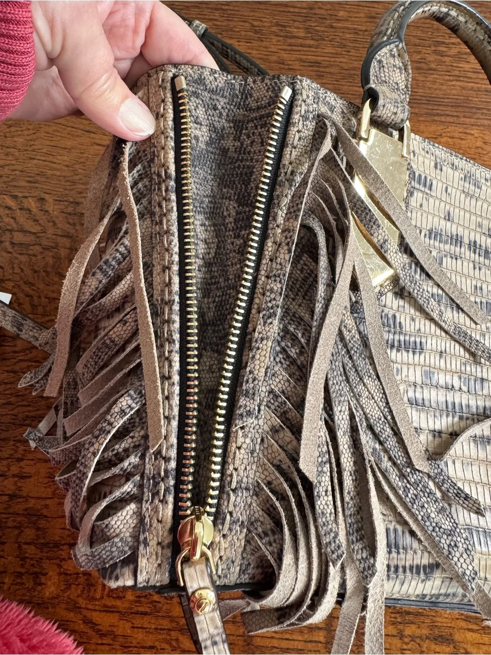 Henri Bendel A-List Lizard Embossed Fringe Satchel/Crossbody with Dust Bag